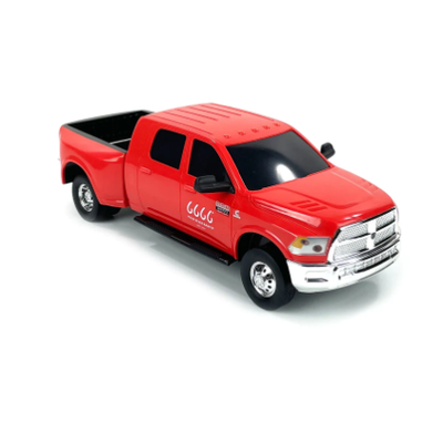 Red toy truck on a white background