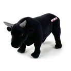 Black plush bull toy with PBR logo on a white background