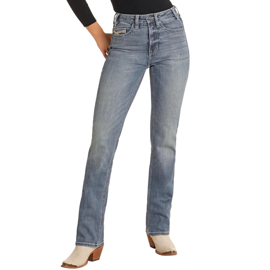 Women's Rock and Roll Mid Rise Curve Stitch Modest Bootcut Jeans BW1MD05310 - Crazy House Western Wear