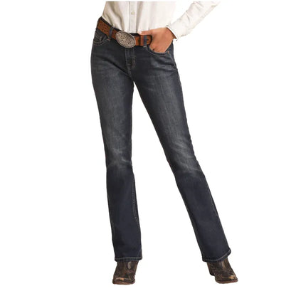 Women's Rock and Roll Dark Wash Regular Fit Mid Rise Riding Jeans BW4RD03576