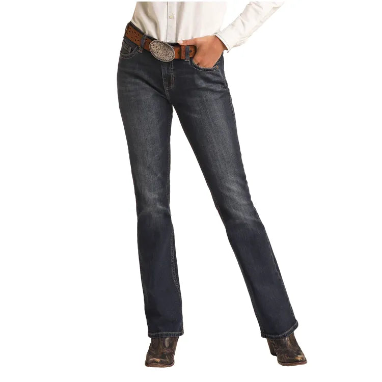 Women's Rock and Roll Dark Wash Regular Fit Mid Rise Riding Jeans BW4RD03576 - Crazy House Western Wear