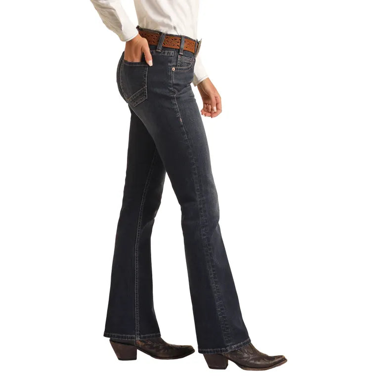 Women's Rock and Roll Dark Wash Regular Fit Mid Rise Riding Jeans BW4RD03576 - Crazy House Western Wear
