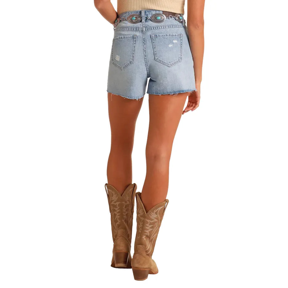 Women's Rock & Roll Light Wash Distressed Shorts BW68D06090 - Crazy House Western Wear