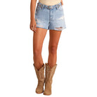 Women's Rock & Roll Light Wash Distressed Shorts BW68D06090 - Crazy House Western Wear