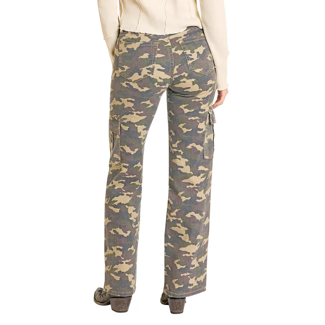 Women's Rock and Roll Denim Camo Cargo Relaxed Flare Jeans BW6HD07900