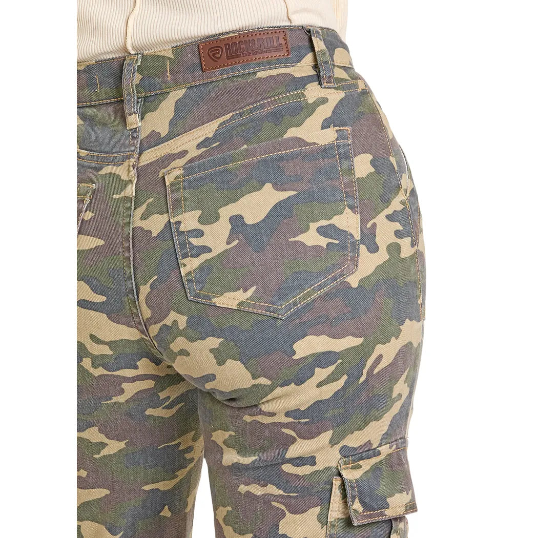 Women's Rock and Roll Denim Camo Cargo Relaxed Flare Jeans BW6HD07900