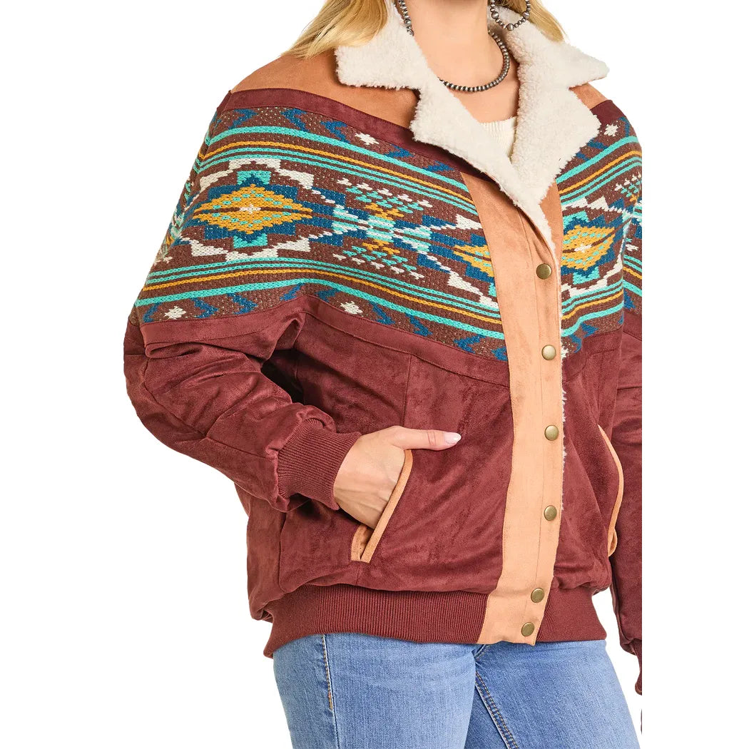 Women's Rock and Roll Oversized Microsuede Bomber Jacket BW92C06949