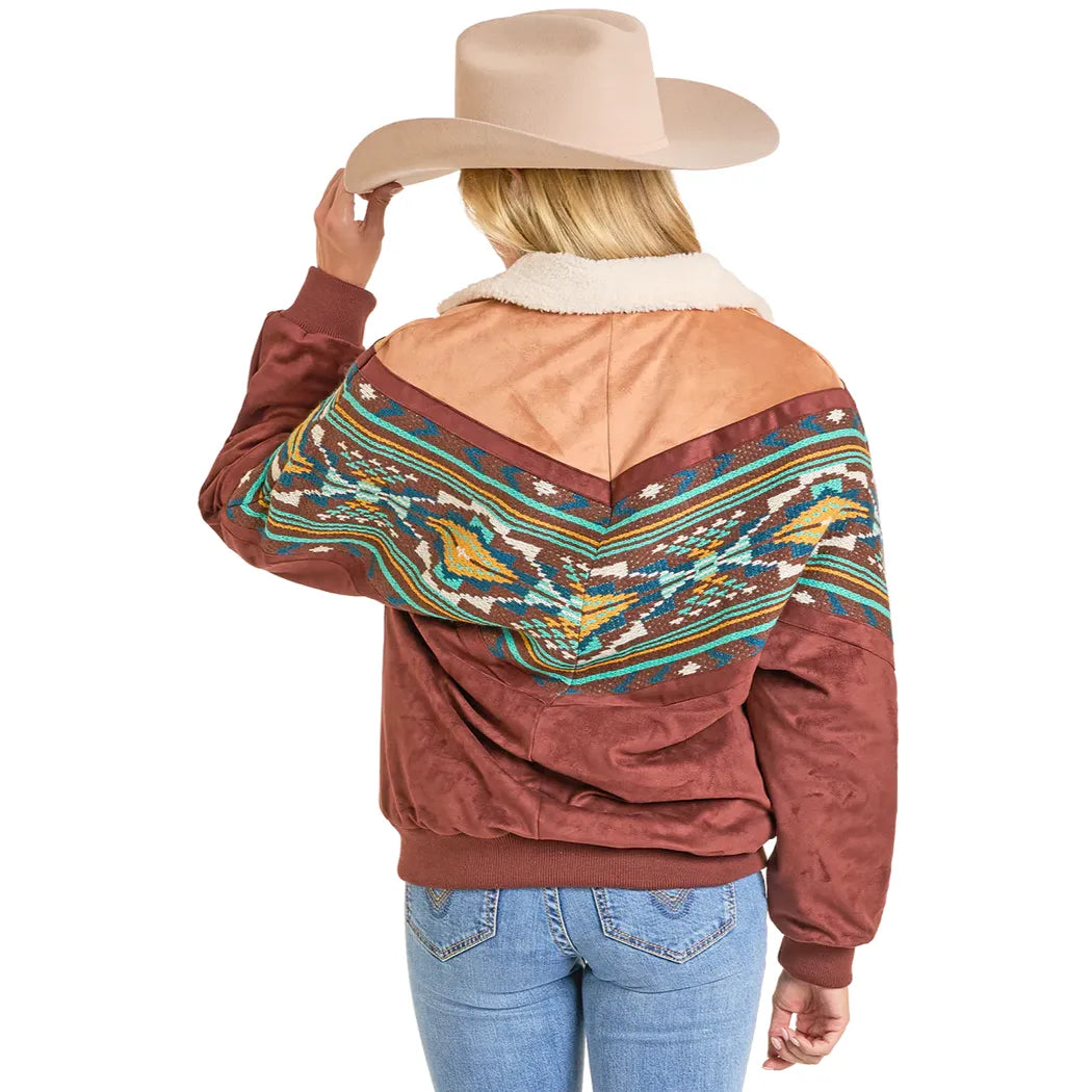 Women's Rock and Roll Oversized Microsuede Bomber Jacket BW92C06949