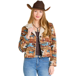 Women's Rock and Roll Denim Tapestry Sherpa Jacket BW92C07736