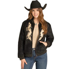 Women's Rock & Roll Denim Microsuede Studded Bomber Jcket BW92C07786