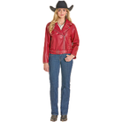 Women's Rock and Roll Denim Red Pleather Studded Jacket BW92C07795