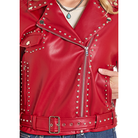 Women's Rock and Roll Denim Red Pleather Studded Jacket BW92C07795