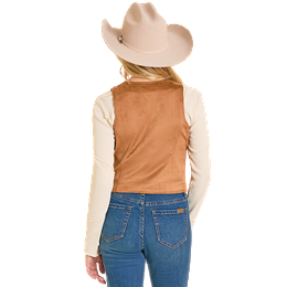 Women's Rock and Roll Denim Camel Boot Stitch Microsuede Vest BW98C07762