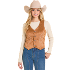 Women's Rock and Roll Denim Camel Boot Stitch Microsuede Vest BW98C07762