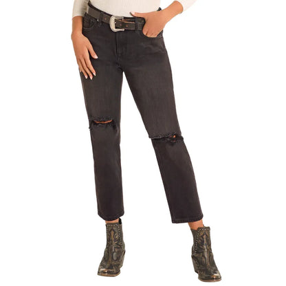 Women's Rock and Roll High Rise Black Distressed Cropped Jeans BW9HD04795