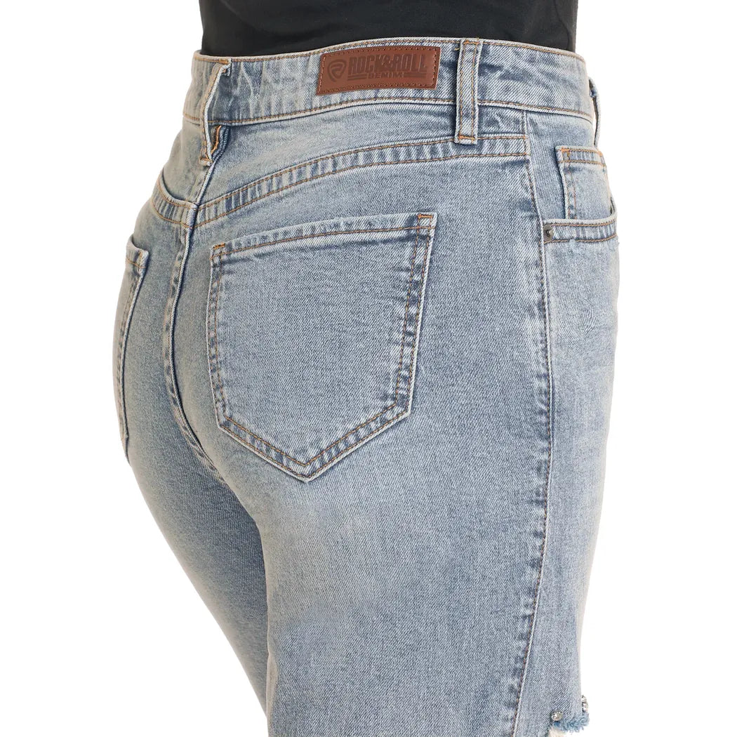 Women's Rock and Roll High Rise Studded Straight Cropped Jeans BW9HD04796 - Crazy House Western Wear