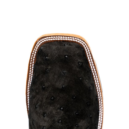 Anderson Bean Black Sueded Ostrich with 13" Black Deercow Top - Crazy House Western Wear