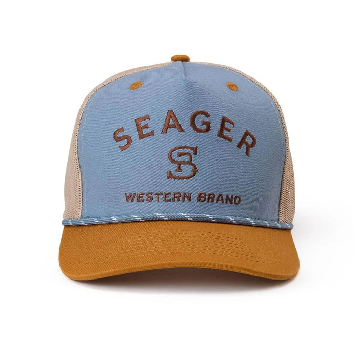 Men's Seager Blue and Tan Branded Trucker Snapback MHSP26BRANDTBLU