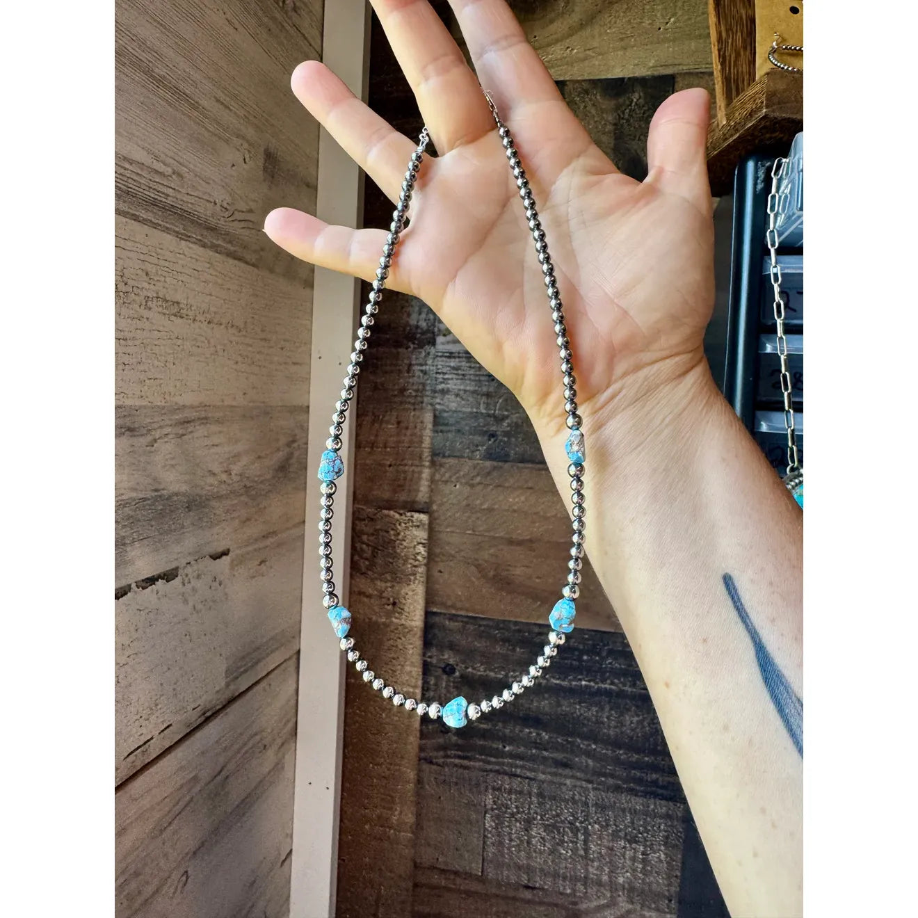 Bijoux Fab Golden Hill Turquoise & Sterling Silver Pearl Necklace GOLDENHILL-034