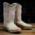 Tanner Mark Girl's Burnished Sand with Pink Bow Embroidery TMG205474