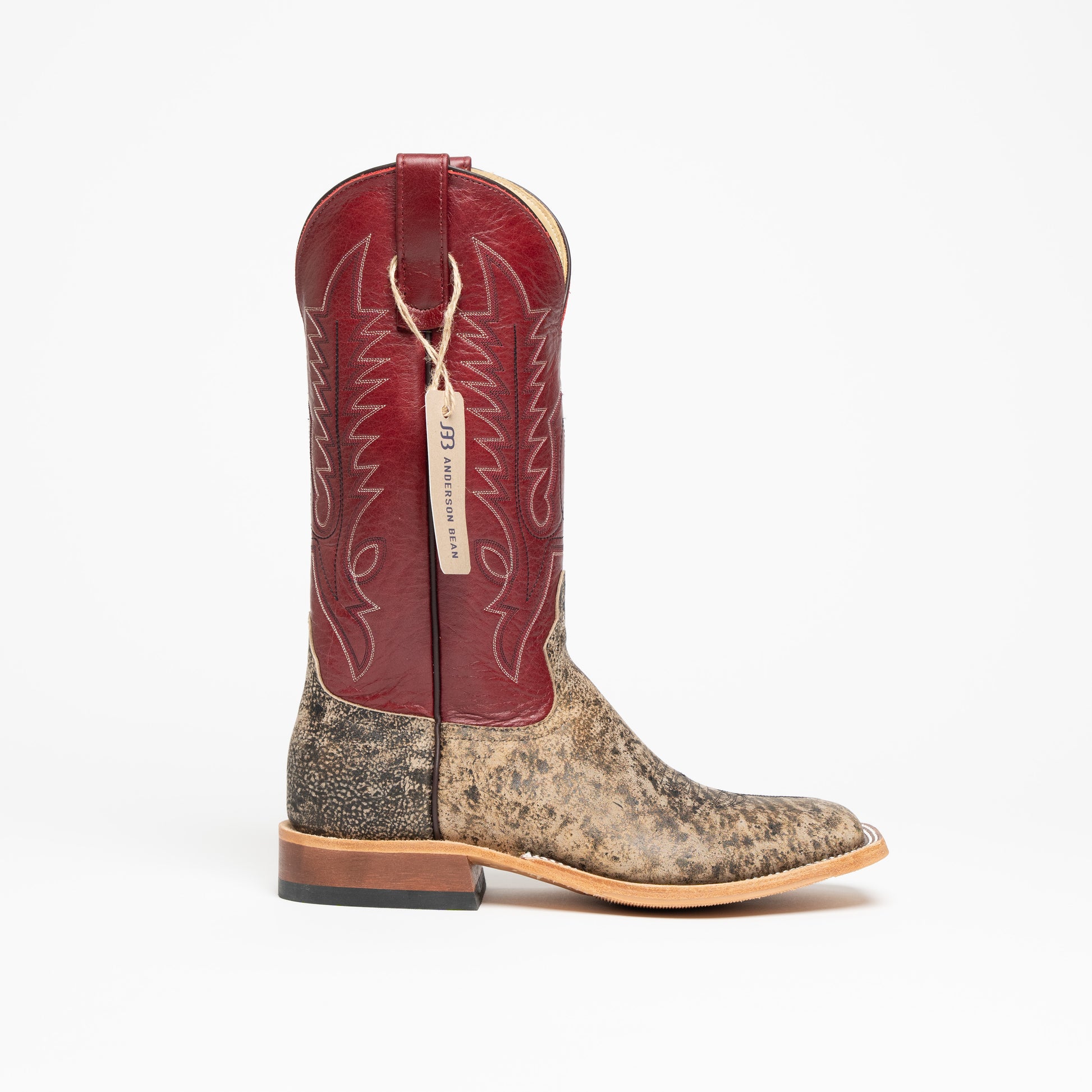 Anderson Bean Antique Giraffe with 13" Deep Red Milan Top - Crazy House Western Wear