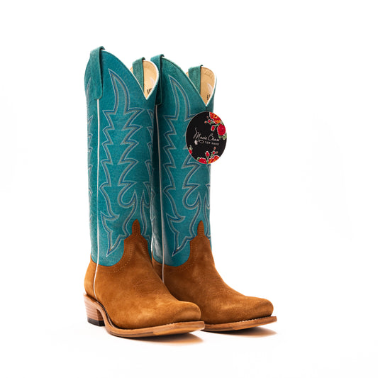 Women's Macie Bean Camel Suede with Turquoise Sinsation Top M9504