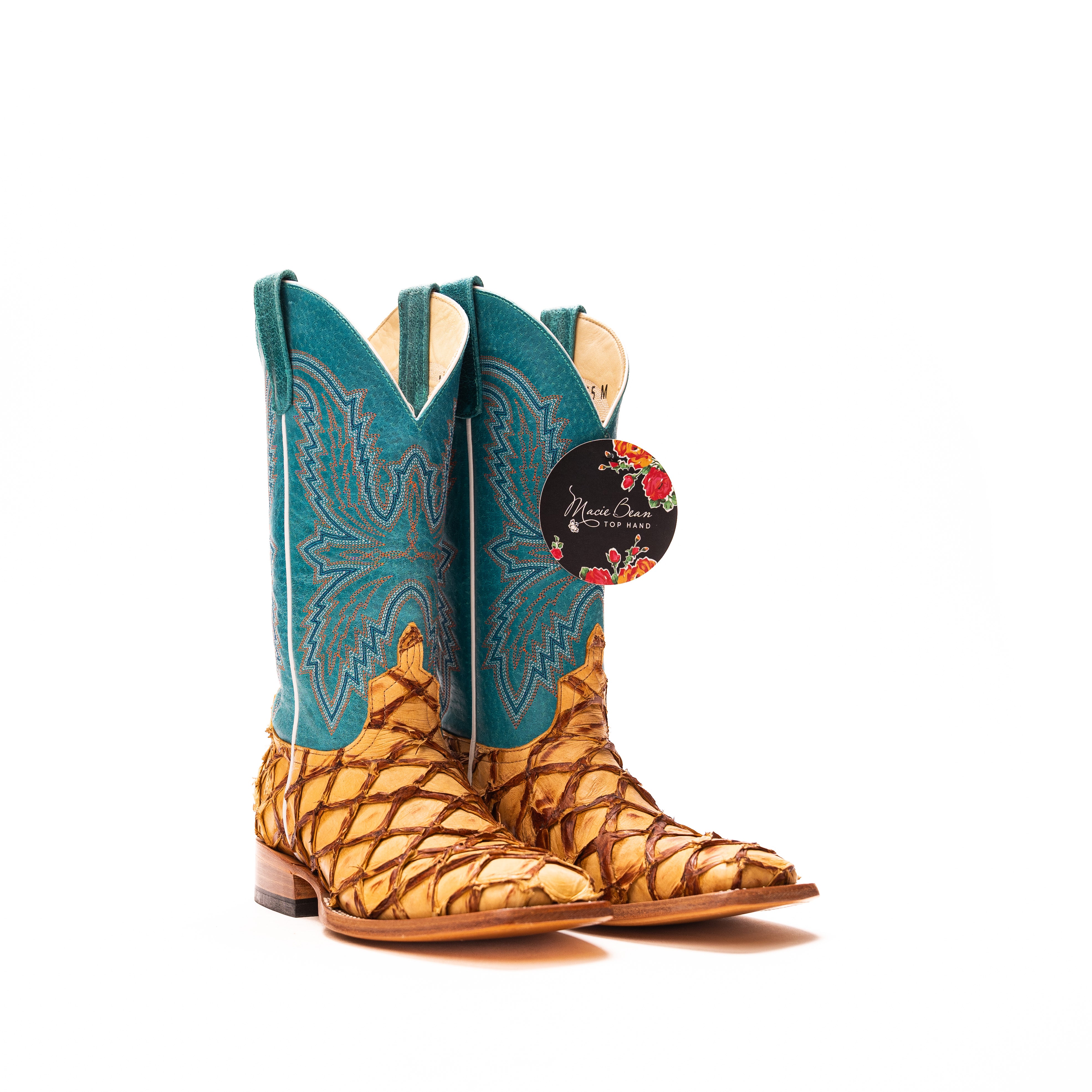 Women's Macie Bean Antique Saddle Big Bass with 12" Turquoise Sinsation Top M2008 - Crazy House Western Wear