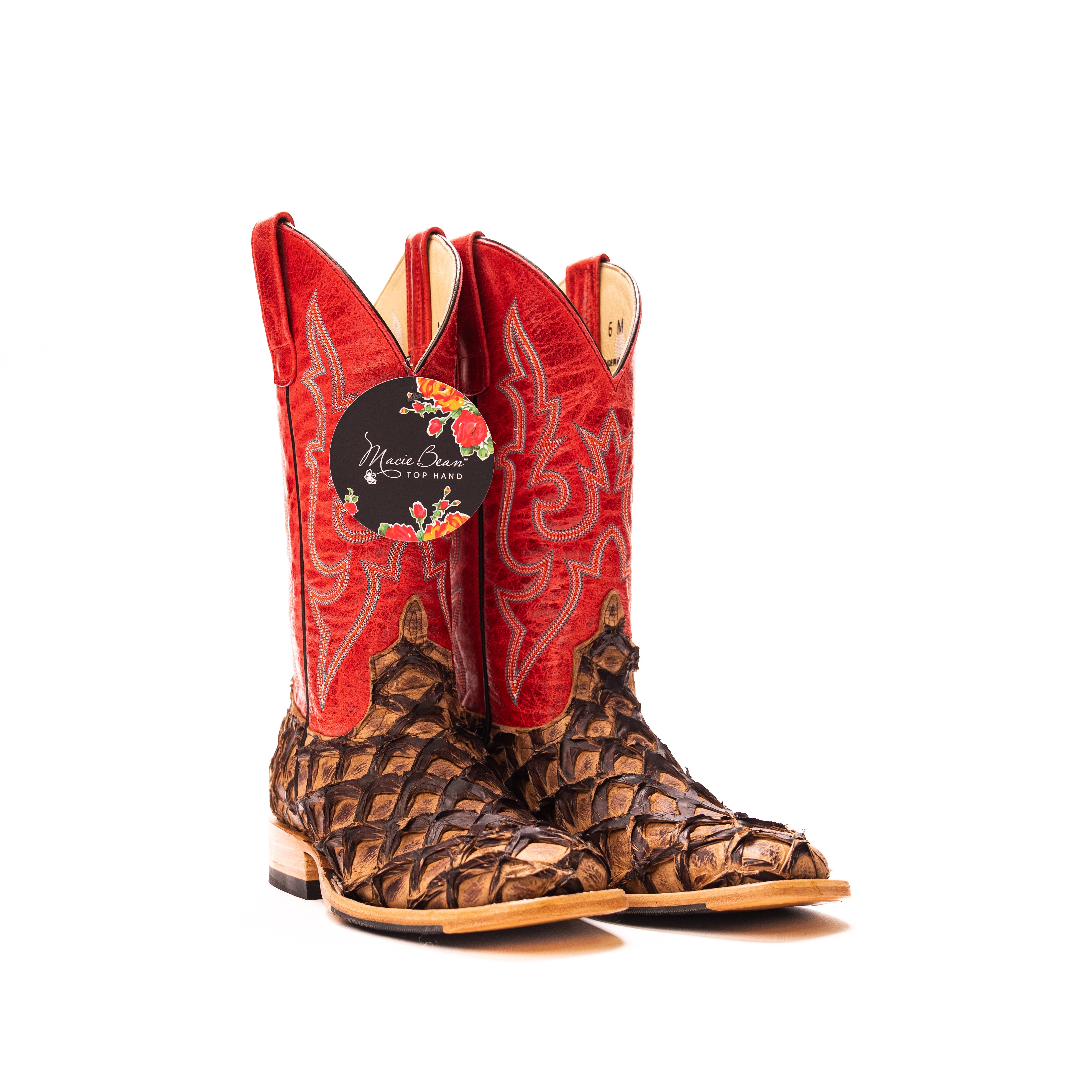 Women's Macie Bean Cigar Matte Big Bass with 12" Red Sinsation Top M2007 - Crazy House Western Wear