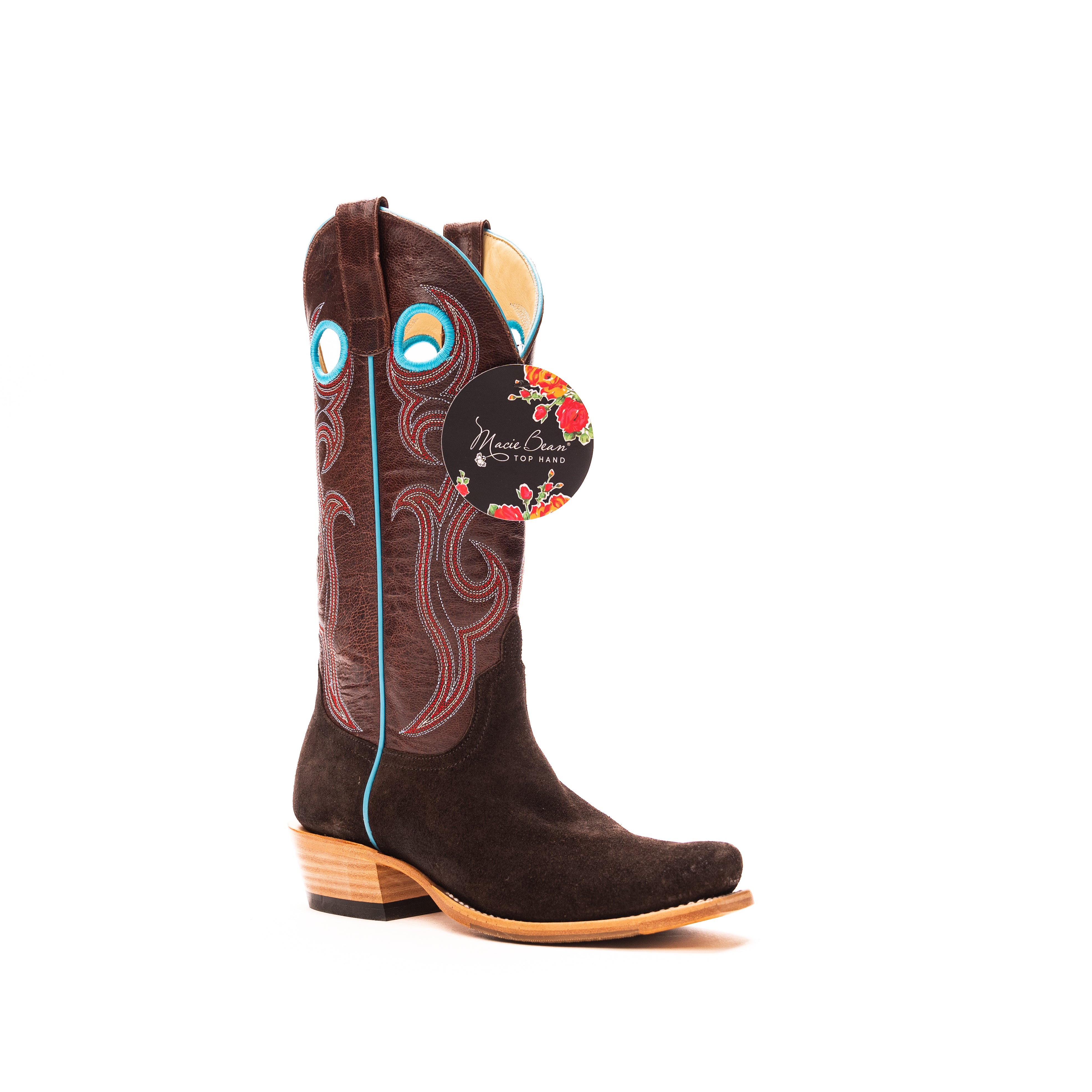 Women's Macie Bean Chocolate Suede with 13" Bone Explosion Top M9509 - Crazy House Western Wear