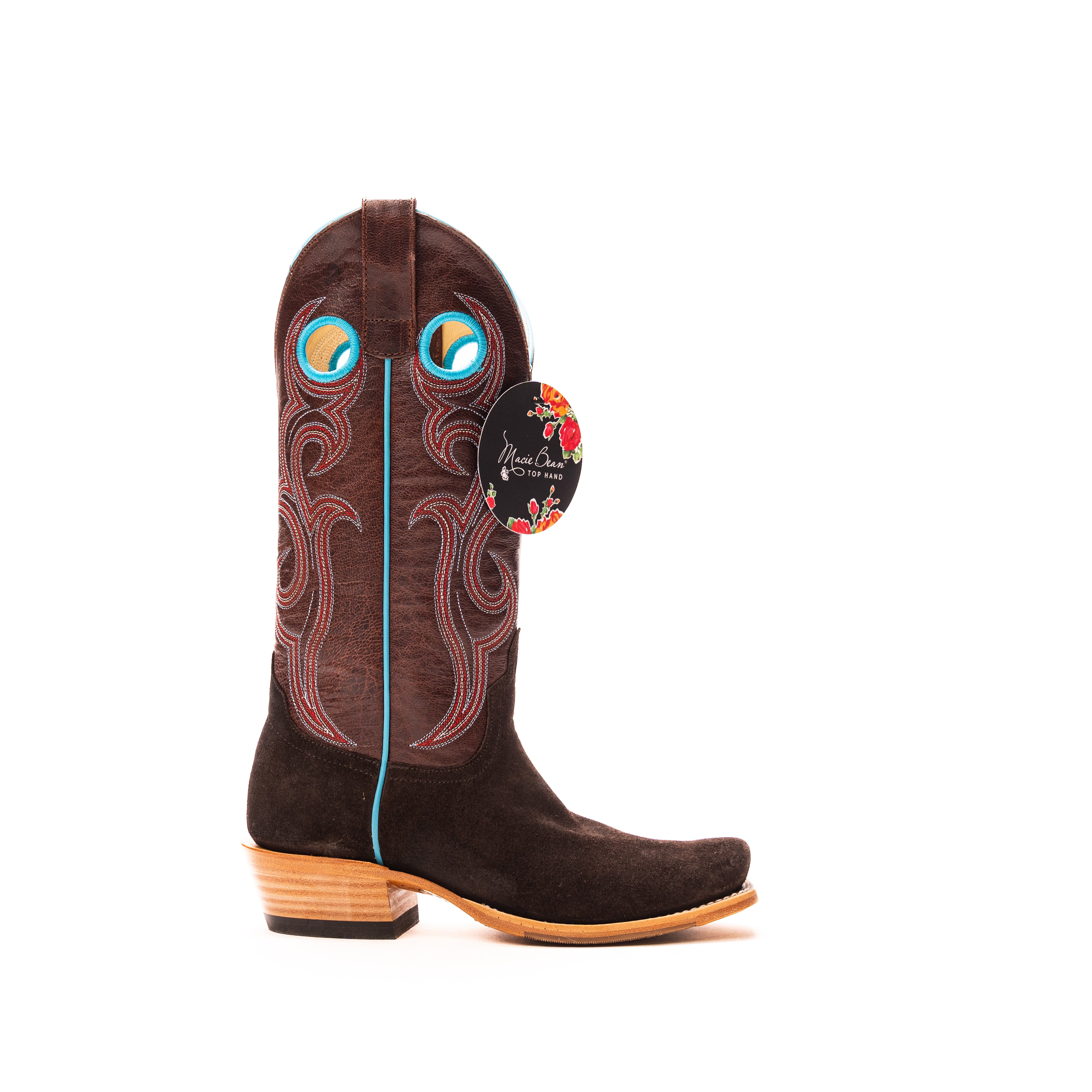 Women's Macie Bean Chocolate Suede with 13" Bone Explosion Top M9509 - Crazy House Western Wear