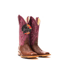 Women's Macie Bean Kango Tobacco Smooth Ostrich with 12" Purple Explosion Top M2028 - Crazy House Western Wear