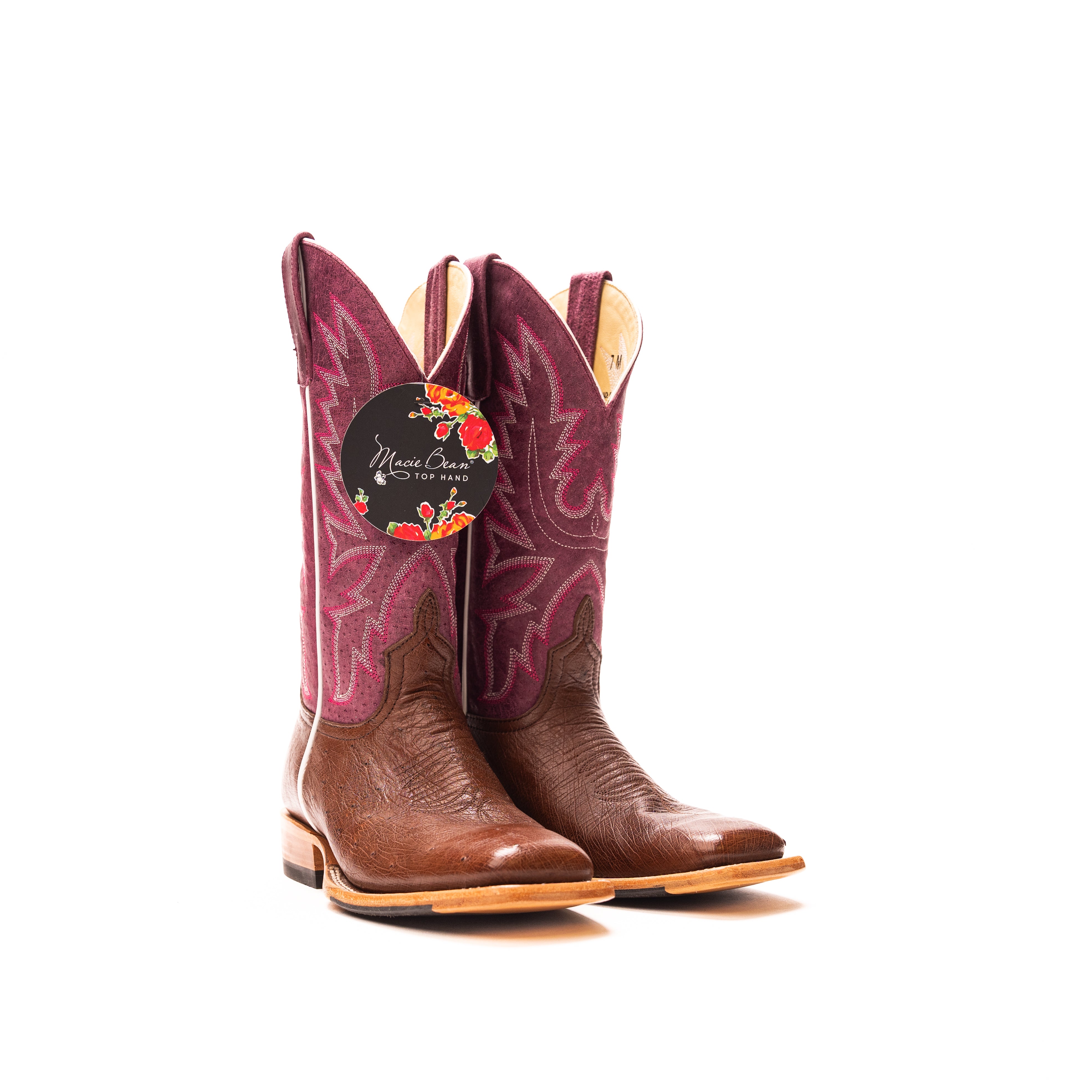 Women's Macie Bean Kango Tobacco Smooth Ostrich with 12" Purple Explosion Top M2028 - Crazy House Western Wear