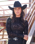Cruel Denim Women's Long Sleeve Black Burnout Mesh Top CTK7485006