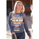 Women's Cruel Denim Long Sleeve Gray Sweatshirt with Aztec Pattern CTK7522002