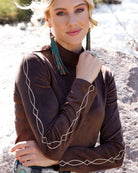 Cruel Denim Women's Brown Faux Suede Boot Stitched Long Sleeve Shirt