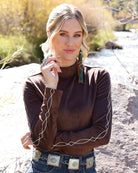 Cruel Denim Women's Brown Faux Suede Boot Stitched Long Sleeve Shirt