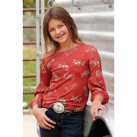 Girl's Cinch Rodeo Print Red Blouse CTK8840003