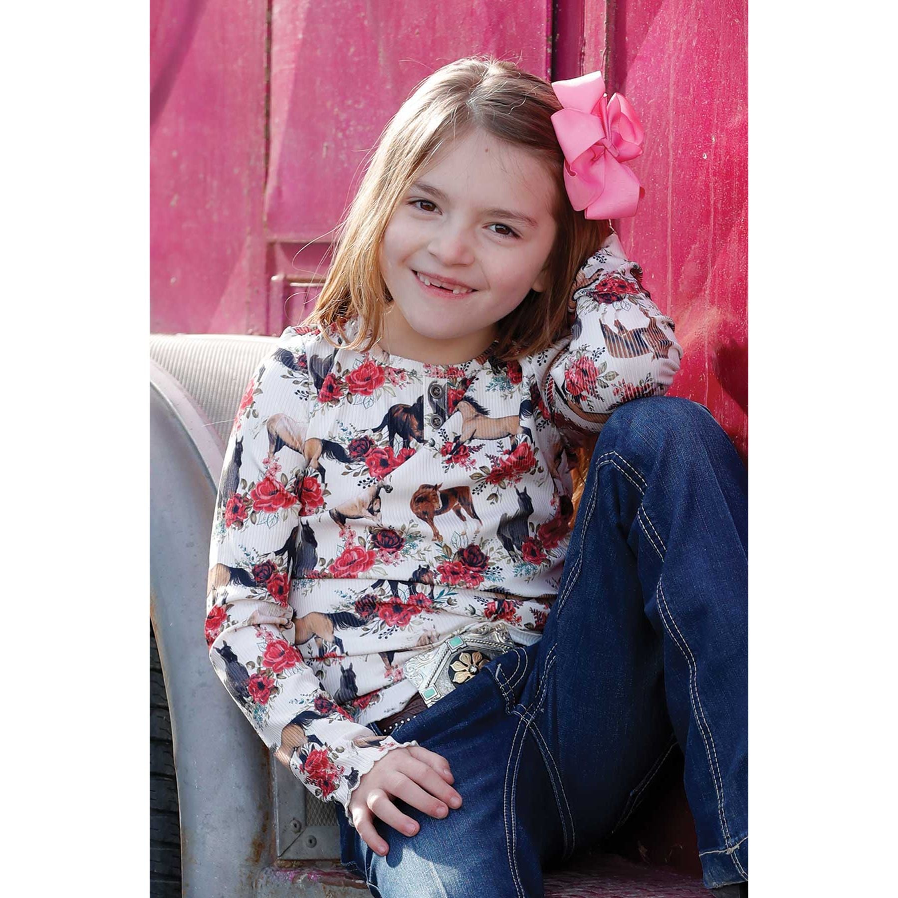 Girl's Cruel Wild Flowers & Horses Long Sleeve Shirt CTK8890003