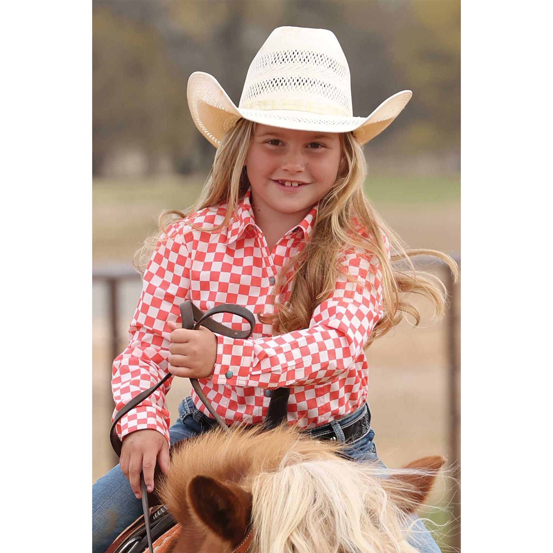 Girl's Cruel Denim Checkered Long Sleeve Snap Shirt CTW3371001