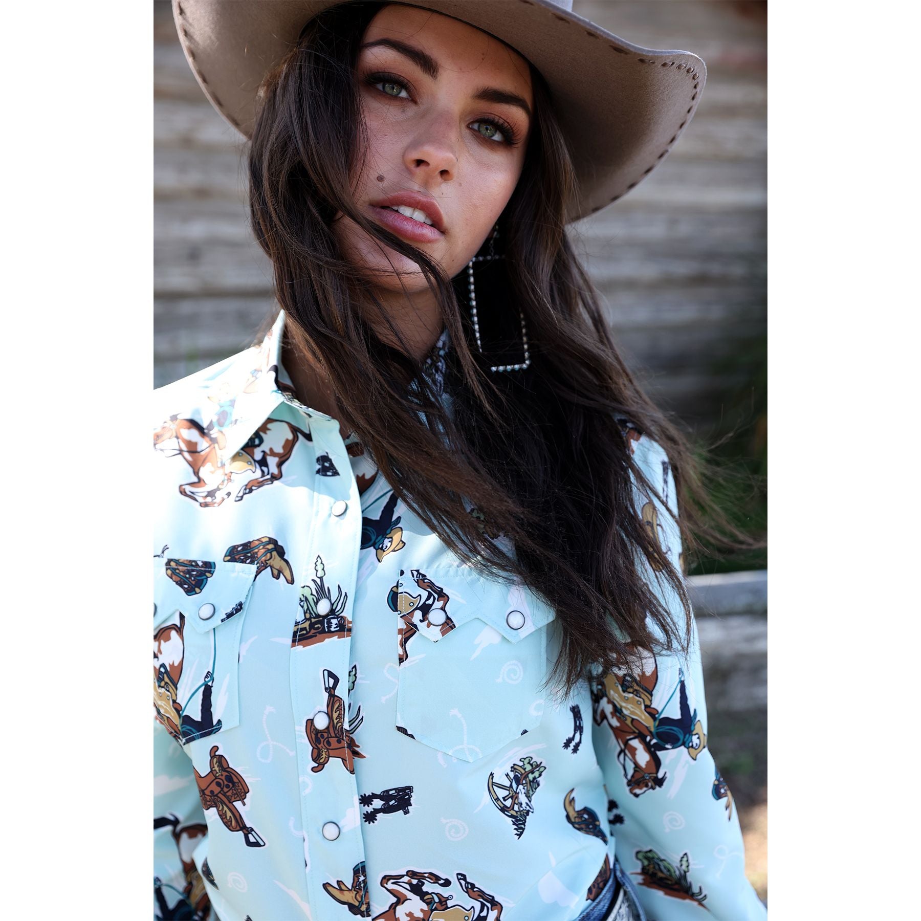 Women's Cruel Denim Light Blue Western Long Sleeve Shirt CTW7501003