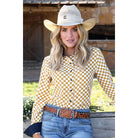 Women's Cruel Denim Long Sleeve Golden Checkered Snap Shirt CTW7529002