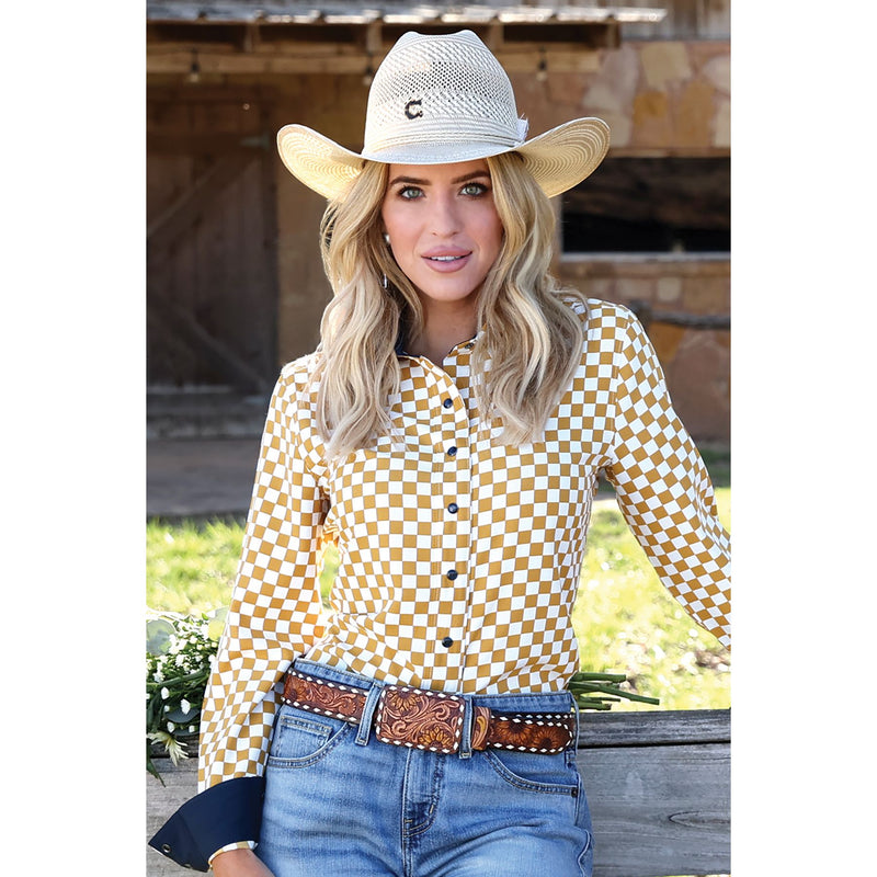 Women's Cruel Denim Long Sleeve Golden Checkered Snap Shirt CTW7529002