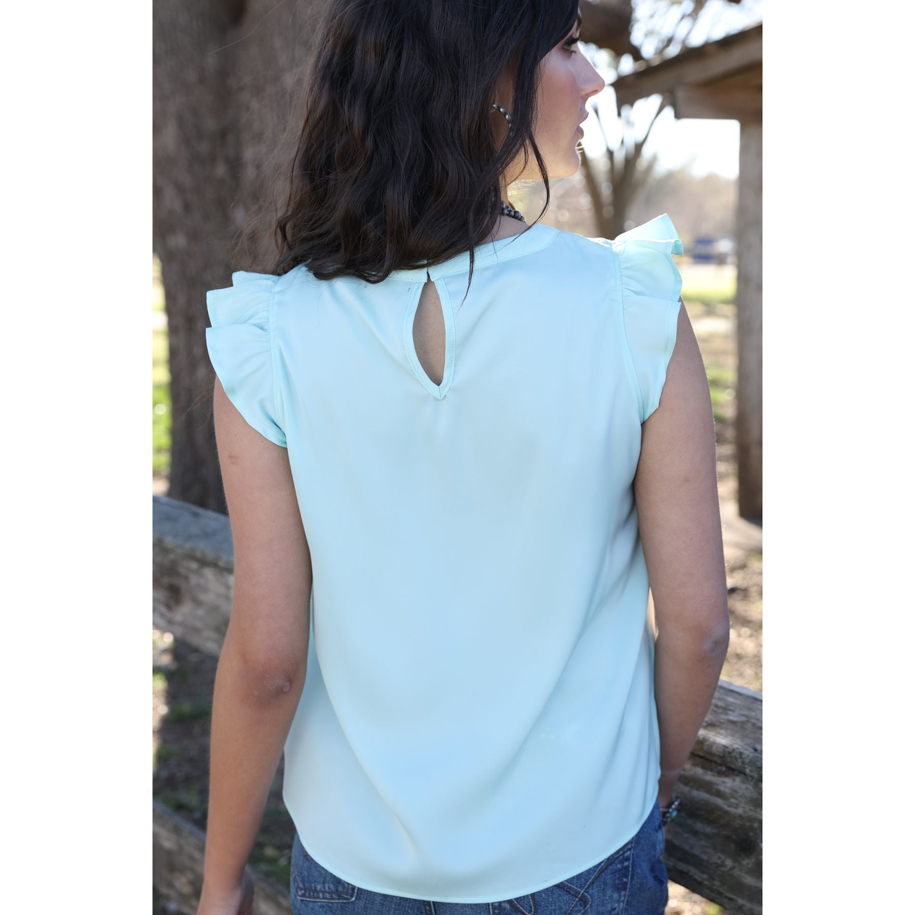 Women's Cruel Denim Light Blue Ruffled Blouse CTW7534001