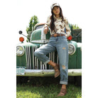 Women's Cruel Girl Rrodeo Print Long Sleeve Button Up  CTW7537001