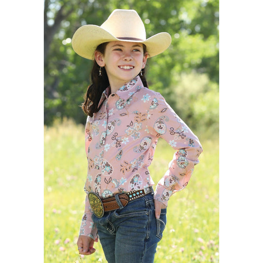 Girl's Cruel Denim Floral Button Up Shirt CTW8040013