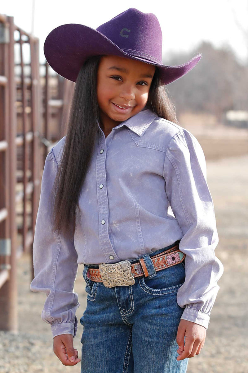 Girl's Cruel Denim Lilac Long Sleeve Dirty Dyed Western Snap Shirt CTW8985001