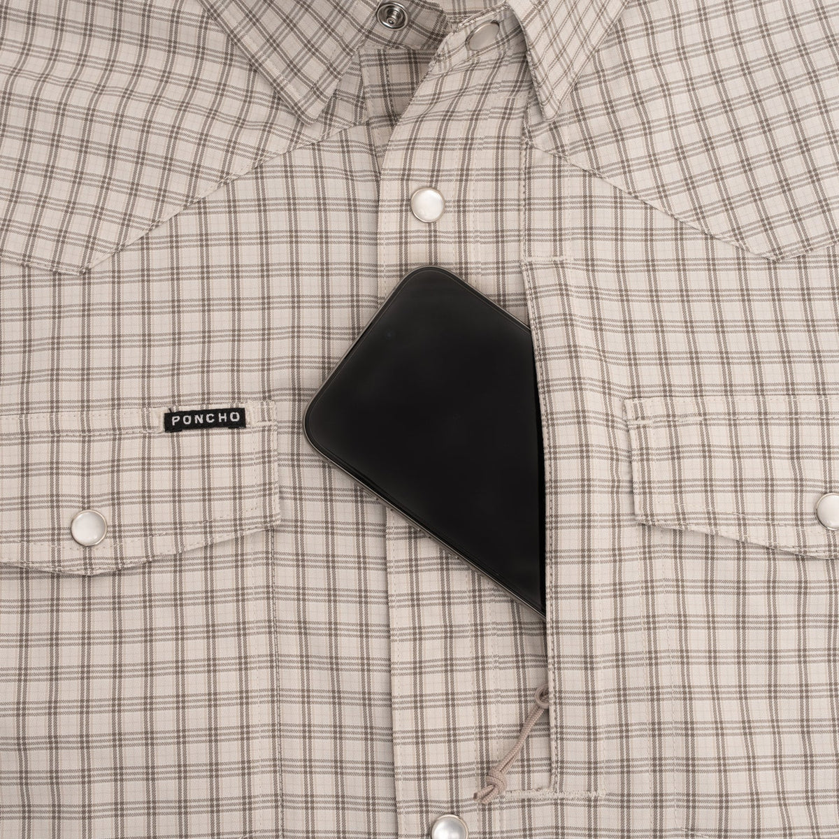 Poncho Men's Long Sleeve Tan and Brown The Guthrie Plaid Snap Shirt