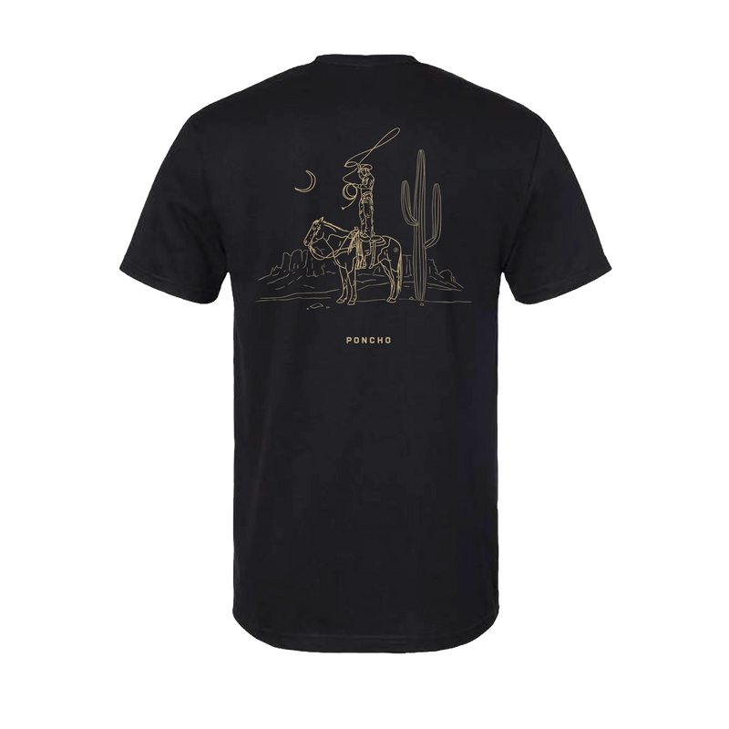 Men's Poncho Short Sleeve Black "The Cowboy Moon" T-shirt 