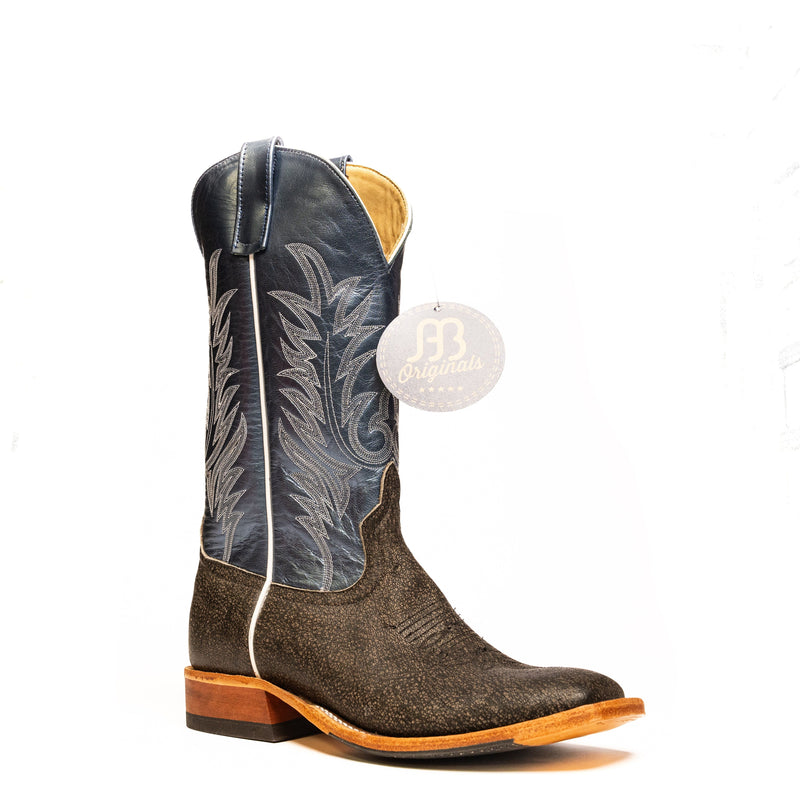 Anderson Bean Gray Safari Buffalo with 13" Blue Luster Kidskin Top - Crazy House Western Wear