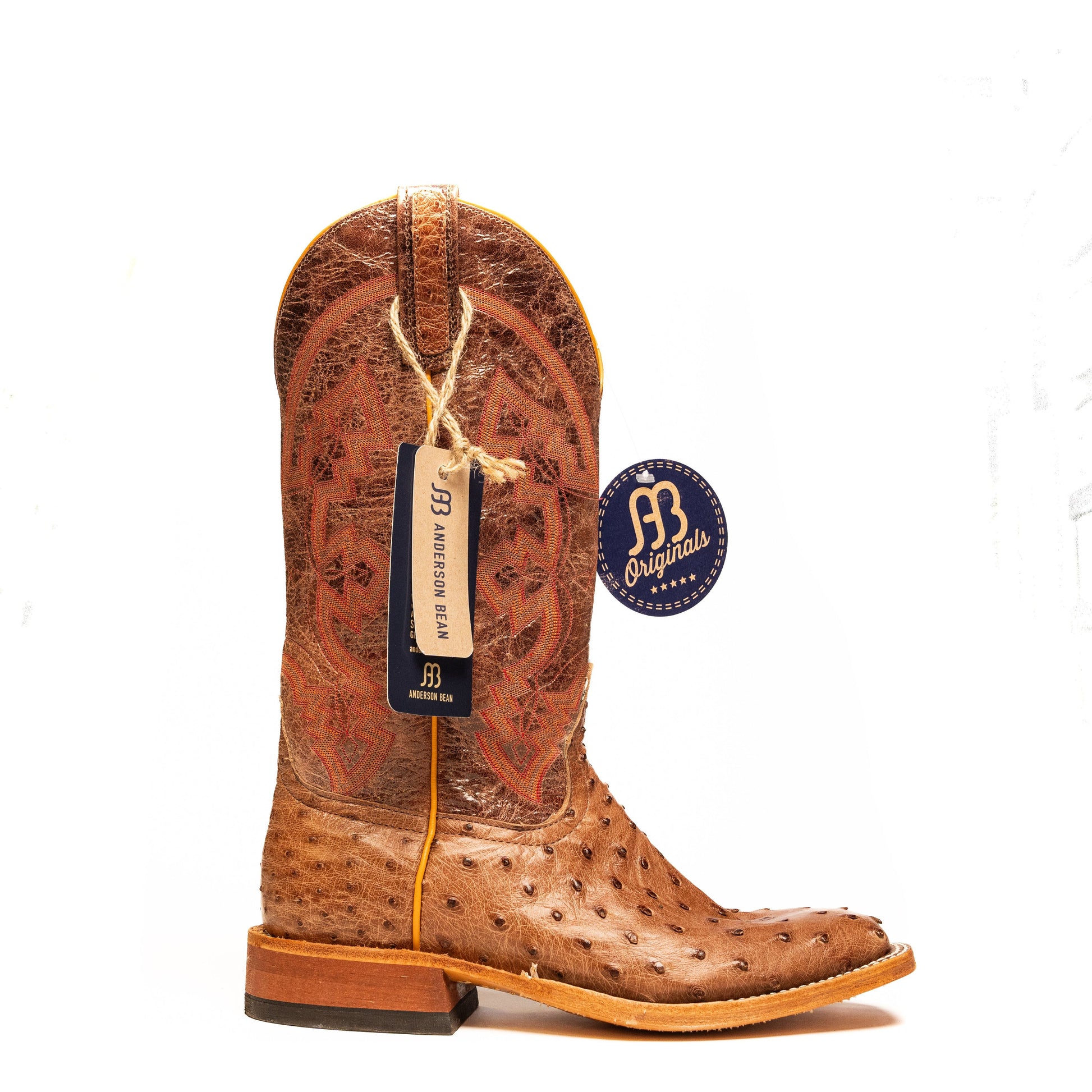 Anderson Bean Rust Brown Full Quill Ostrich with Chocolate Volcano Top - Crazy House Western Wear